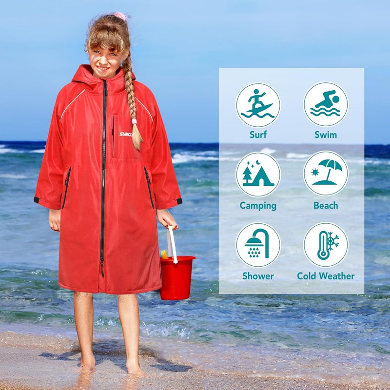 Suncube Swim Parka Boy Girl, Unisex Kids Hooded Changing Robe with Warm Fleece Lining for Swimming, Surfing, Water Sports - Image 5